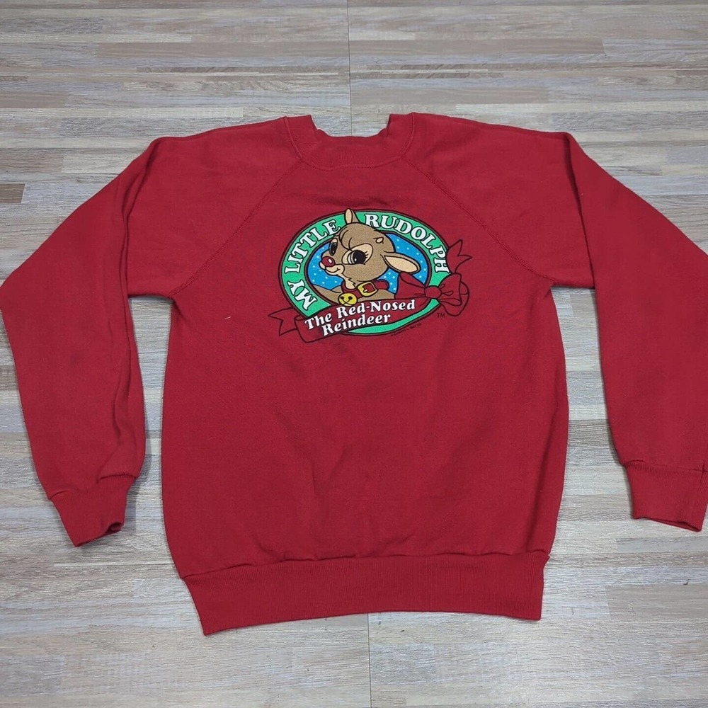 Vintage Tultex My Little Rudolph Red-Nosed Raindeer Youth Size L (14-16) Stains
